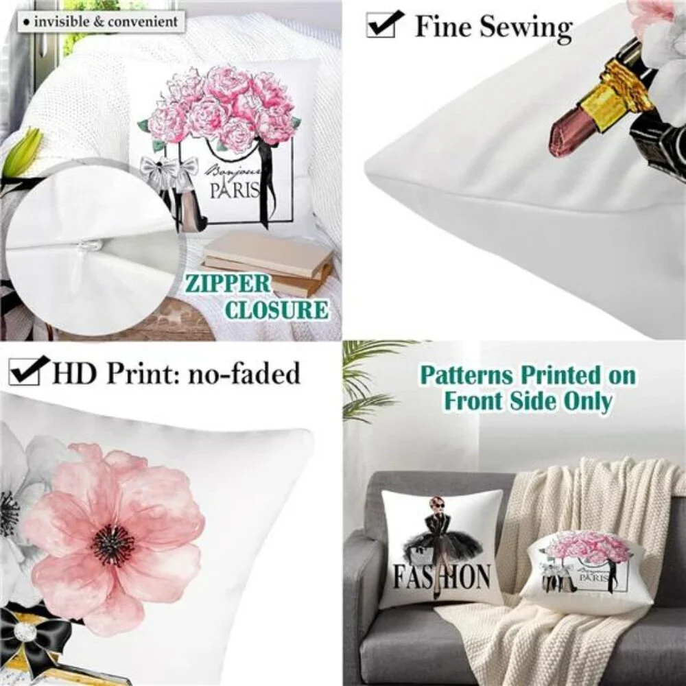 Set of 4 Pink Throw Pillow Covers 18x18 Velvet Decorative Cushion Cases Sofa Bed